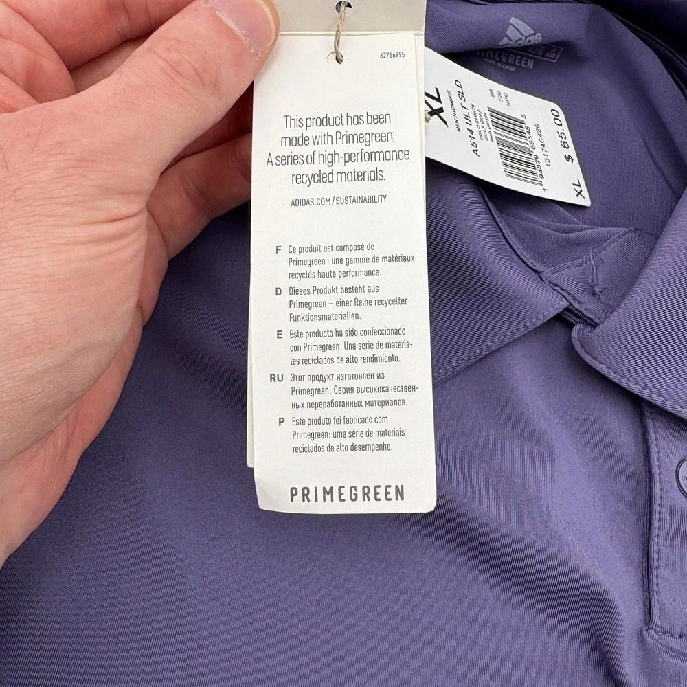 Adidas NWT Mens Polo Shirt XL Tech Purple A514 Golf Primegreen DAMAGED READ